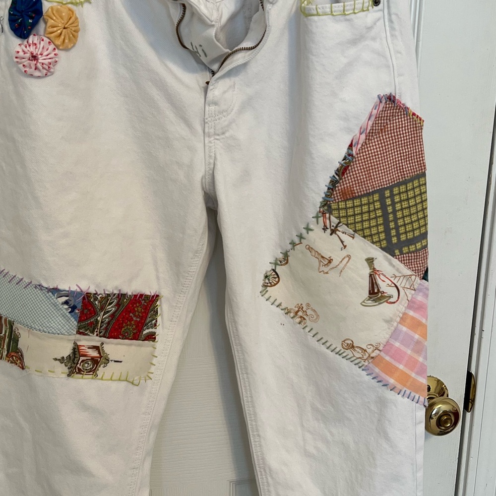 Repurposed : Quilted : Sustainable: Patchwork: White Denim : Size 10 : Unique - Picture 4 of 9